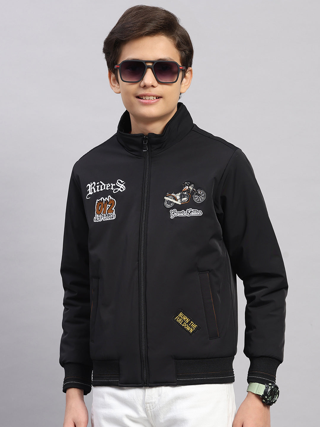 Boys Black Embroidered Collar Full Sleeve Jacket