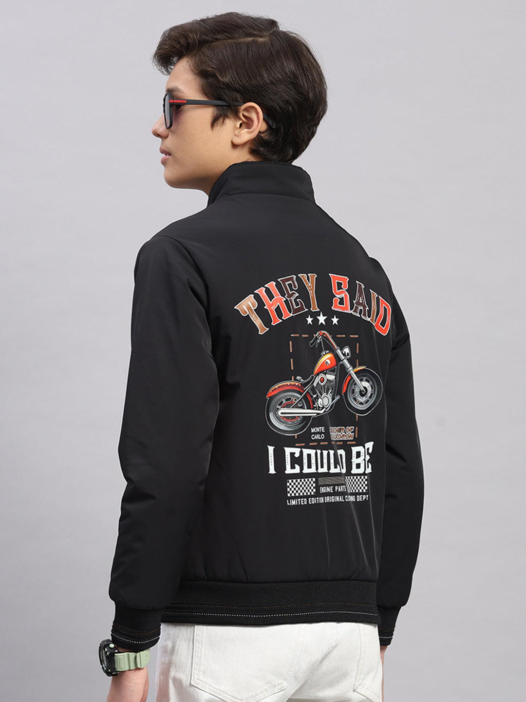 Boys Black Embroidered Collar Full Sleeve Jacket