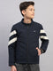 Boys Navy Blue Solid Collar Full Sleeve Jacket