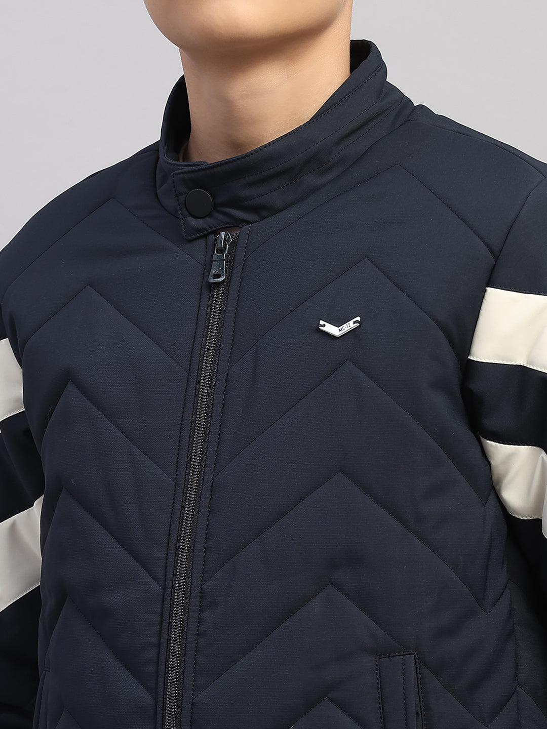 Boys Navy Blue Solid Collar Full Sleeve Jacket