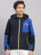 Boys Navy Blue Printed Hooded Full Sleeve Jacket