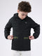 Boys Black Solid Hooded Full Sleeve Jacket