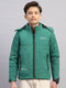 Boys Green Solid Hooded Full Sleeve Jacket