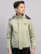 Boys Green Printed Hooded Full Sleeve Jacket