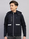 Boys Navy Blue Printed Hooded Full Sleeve Jacket