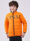 Boys Orange Printed Mock Neck Full Sleeve Boys Reversible Jacket