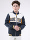Boys Navy Blue Printed Mock Neck Full Sleeve Jacket