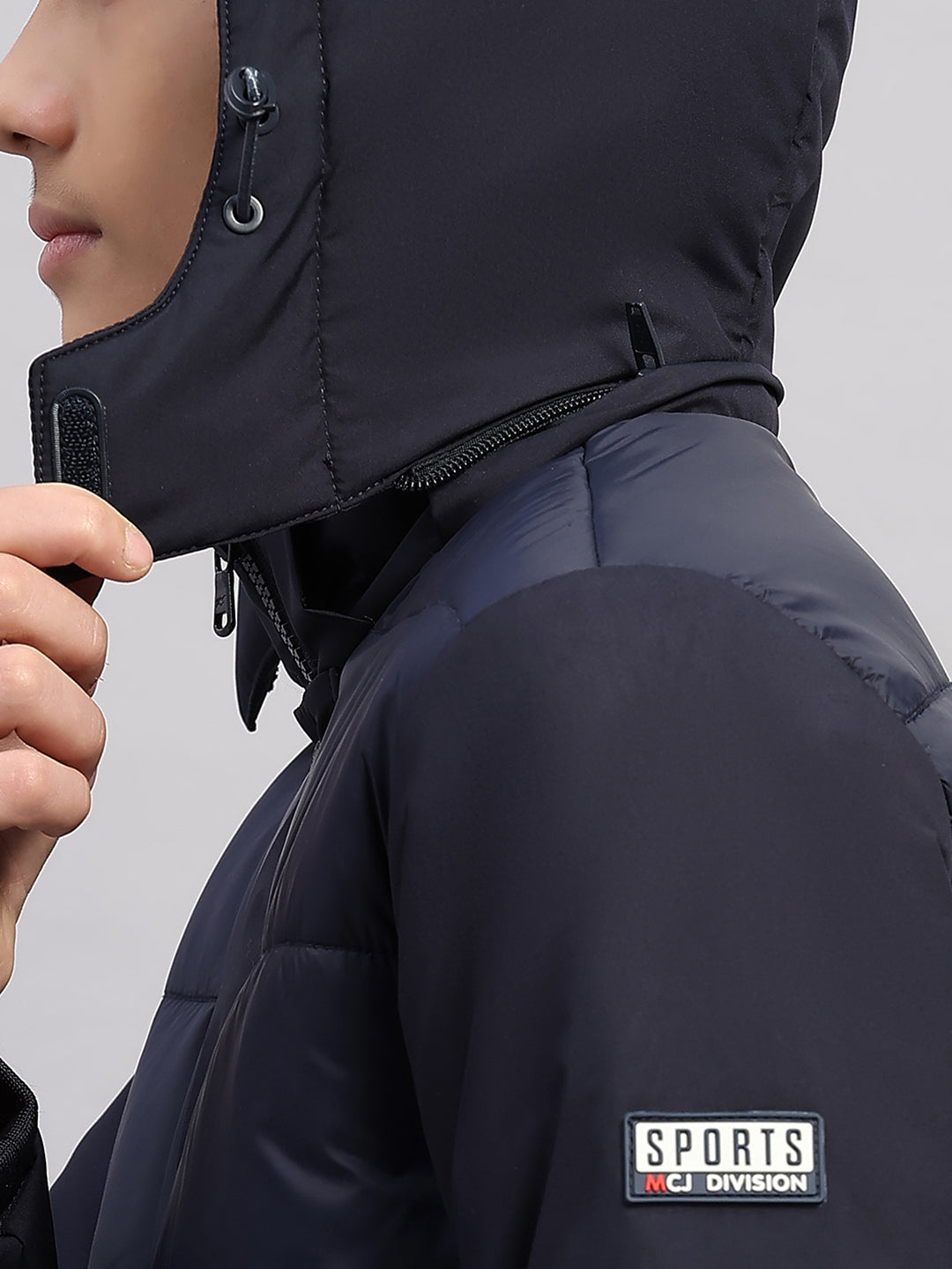 Boys Navy Blue Solid Hooded Full Sleeve Jacket