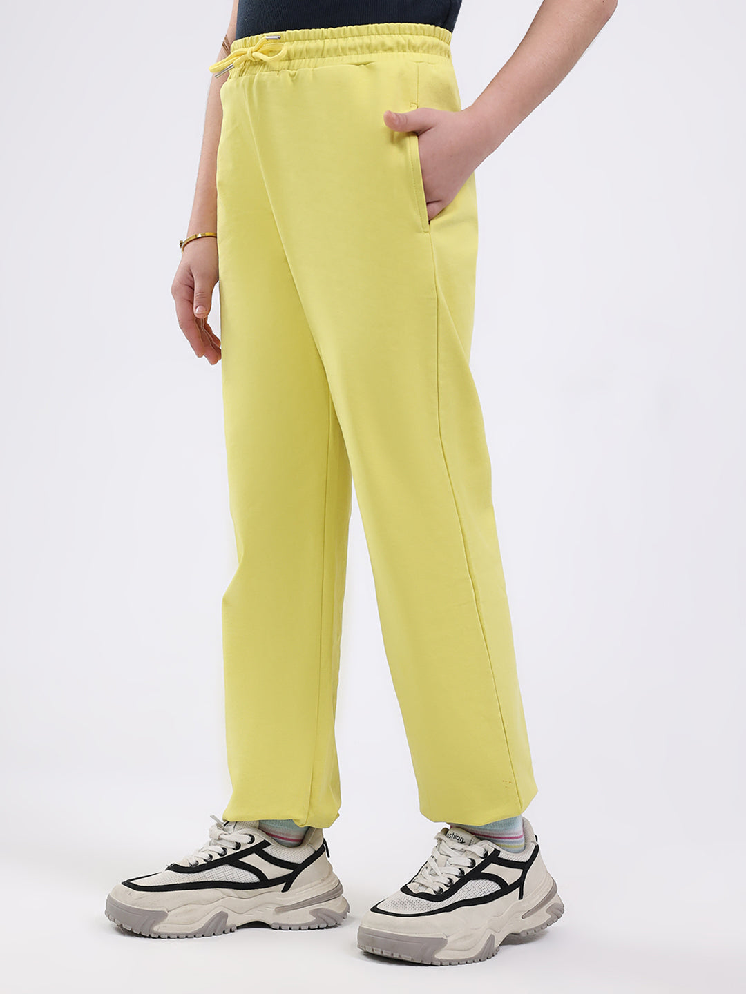 Girls Yellow Printed Hooded Full Sleeve Cords Set