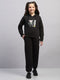 Girls Black Printed Hooded Full Sleeve Cords Set