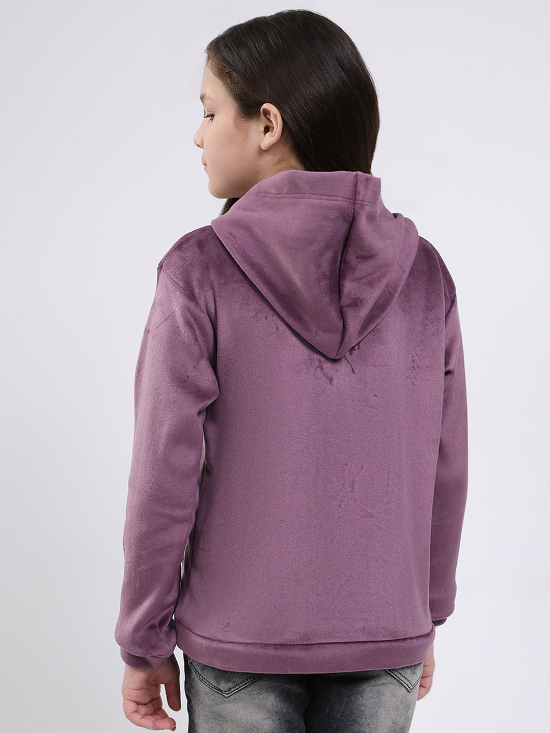 Girls Purple Solid Hooded Full Sleeve Sweatshirt