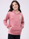 Girls Peach Solid Hooded Full Sleeve Sweatshirt