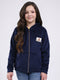 Girls Navy Blue Printed Hooded Full Sleeve Sweatshirt