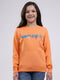 Girls Orange Printed Round Neck Full Sleeve Sweatshirt