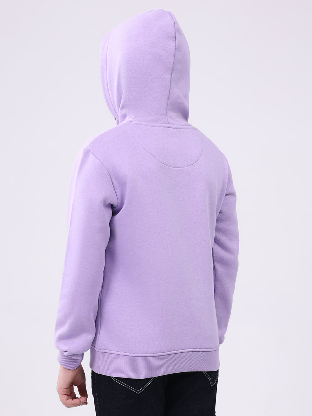 Girls Purple Printed Hooded Full Sleeve Sweatshirt