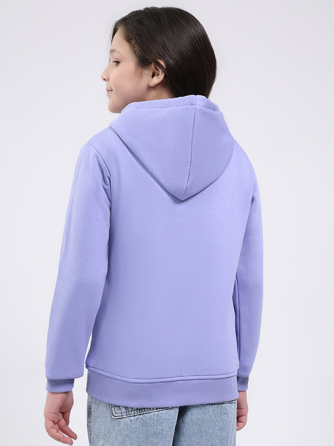 Girls Blue Printed Hooded Full Sleeve Sweatshirt