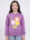 Girls Purple Printed Round Neck Full Sleeve Sweatshirt