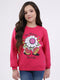 Girls Magenta Printed Round Neck Full Sleeve Sweatshirt