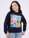 Girls Navy Blue Printed Mock Neck Full Sleeve Sweatshirt