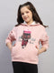 Girls Pink Printed Hooded Full Sleeve Sweatshirt