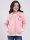 Girls Peach Printed Hooded Full Sleeve Sweatshirt