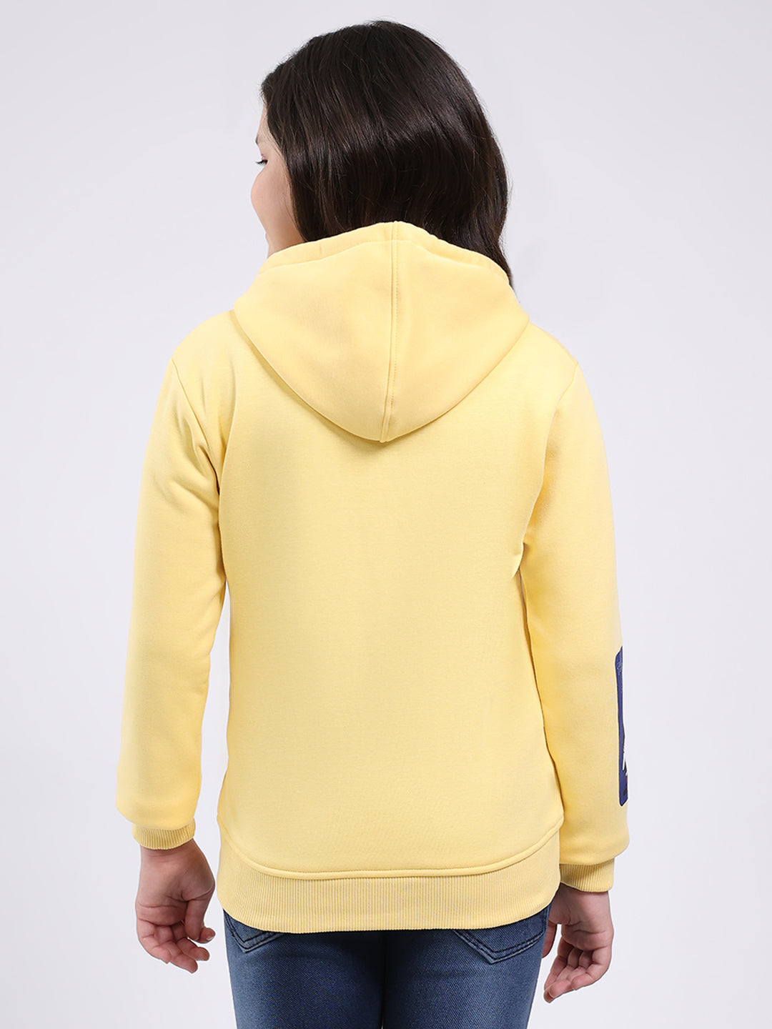 Girls Yellow Printed Hooded Full Sleeve Sweatshirt
