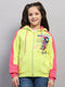 Girls Green Printed Hooded Full Sleeve Sweatshirt