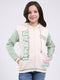 Girls Cream Printed Hooded Full Sleeve Sweatshirt