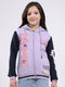 Girls Purple Printed Hooded Full Sleeve Sweatshirt