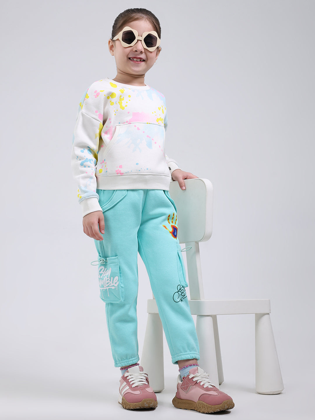 Girls Sea Green Printed Regular Fit Lower