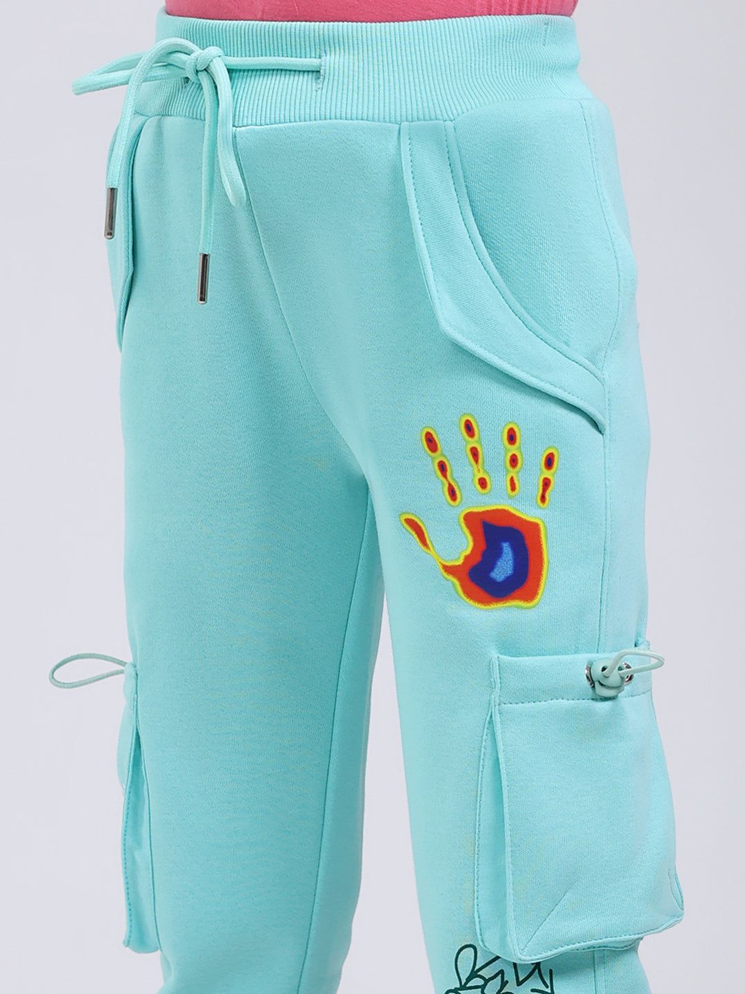 Girls Sea Green Printed Regular Fit Lower