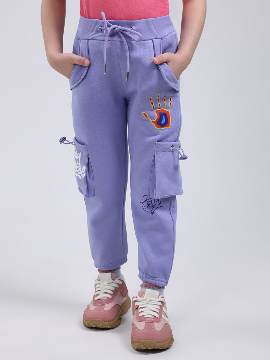 Girls Purple Printed Regular Fit Lower