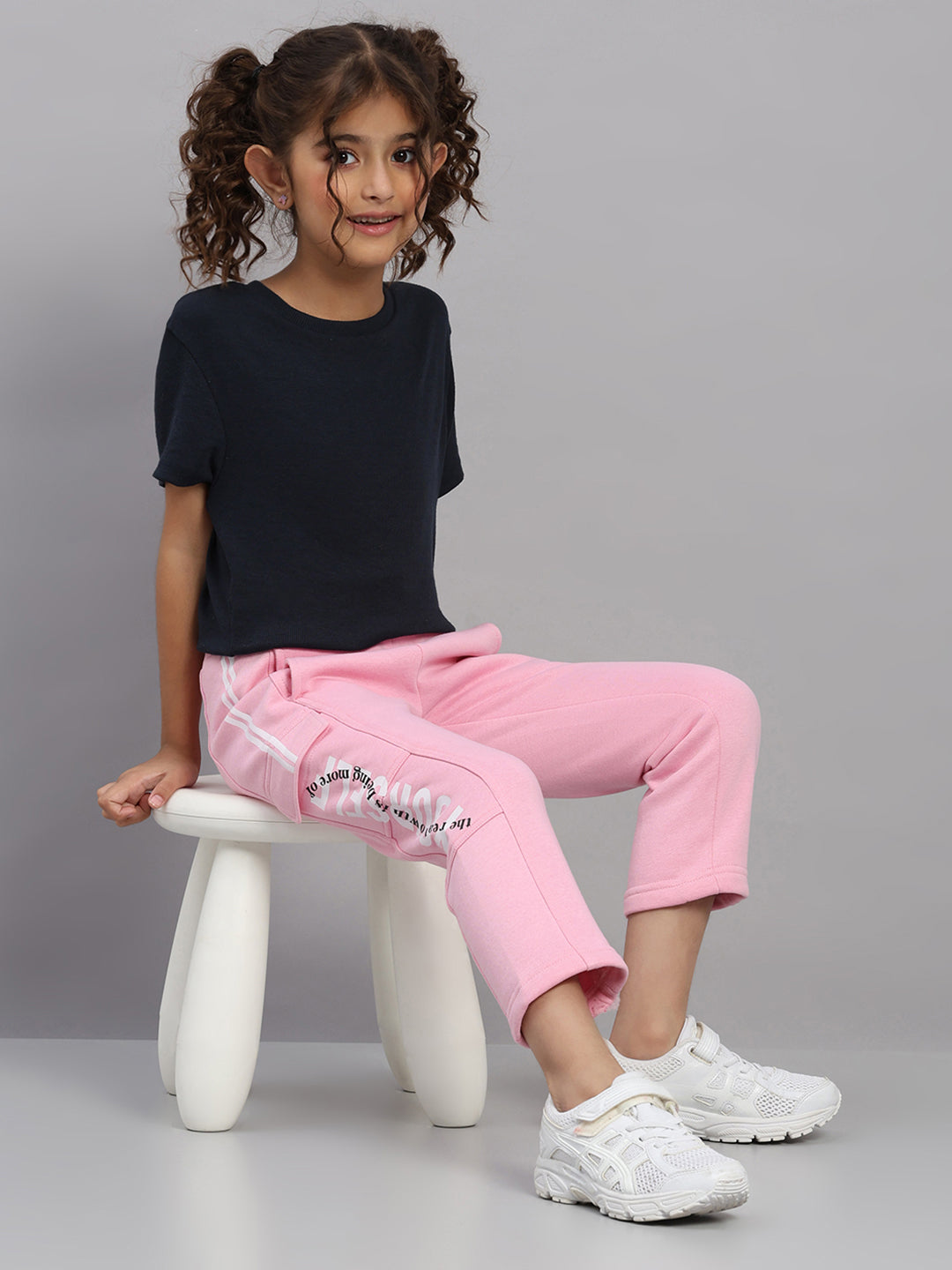 Girls Pink Printed Regular Fit Lower