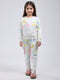 Girls Off White Printed Round Neck Full Sleeve Tracksuit
