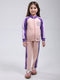 Girls Peach Printed Mock Neck Full Sleeve Tracksuit