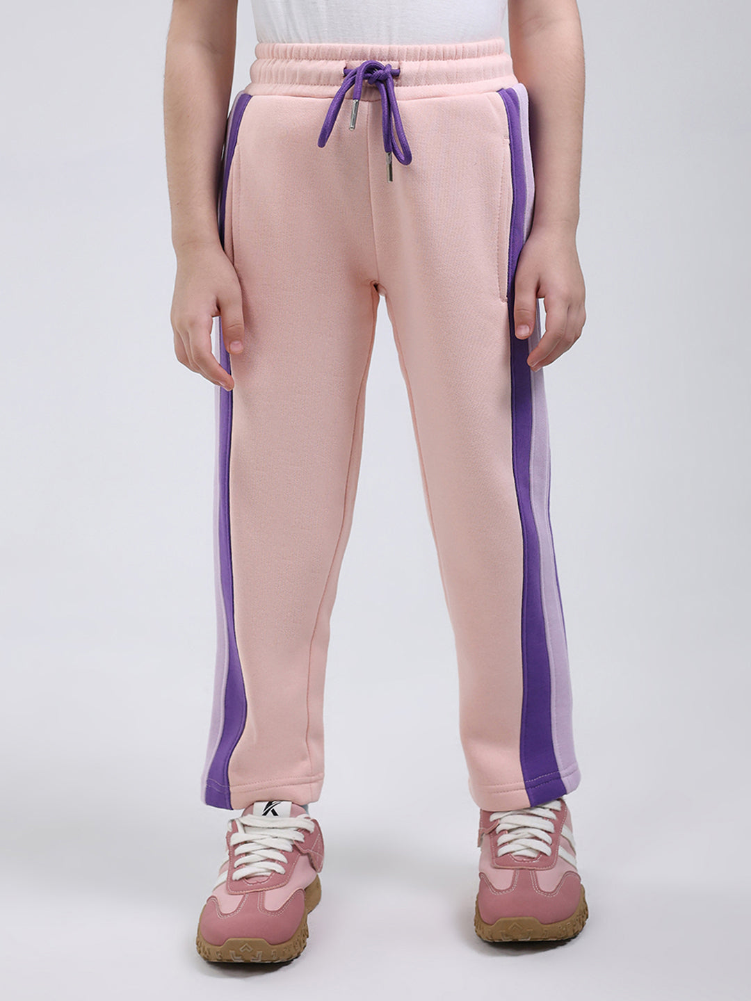 Girls Peach Printed Mock Neck Full Sleeve Tracksuit