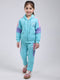 Girls Blue Printed Hooded Full Sleeve Tracksuit