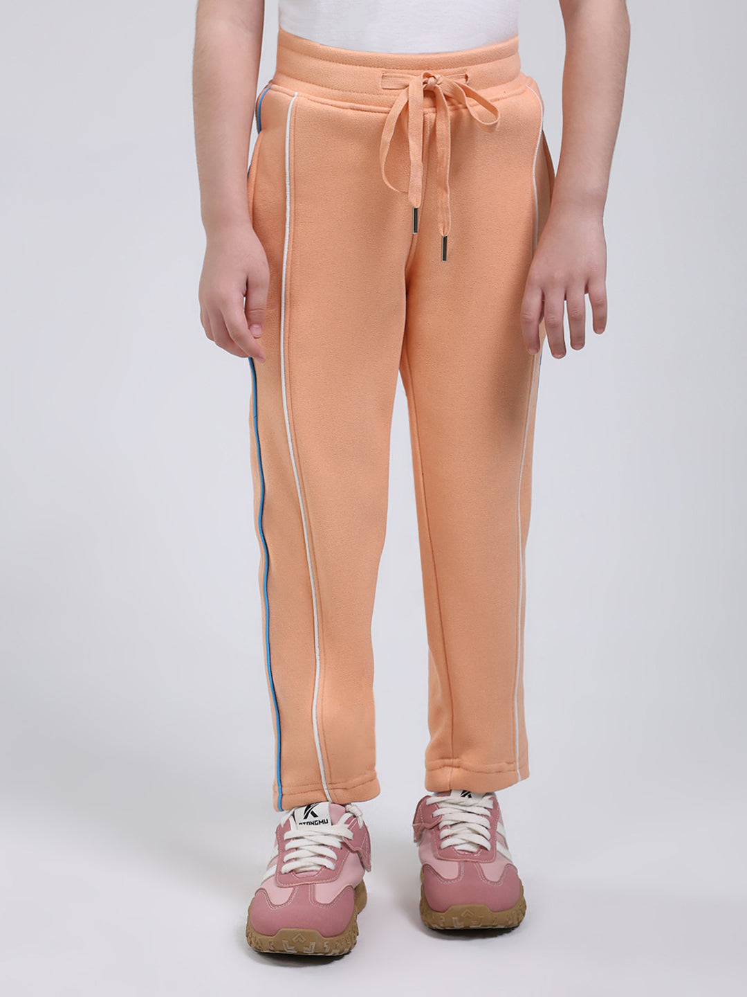 Girls Peach Printed Mock Neck Full Sleeve Tracksuit