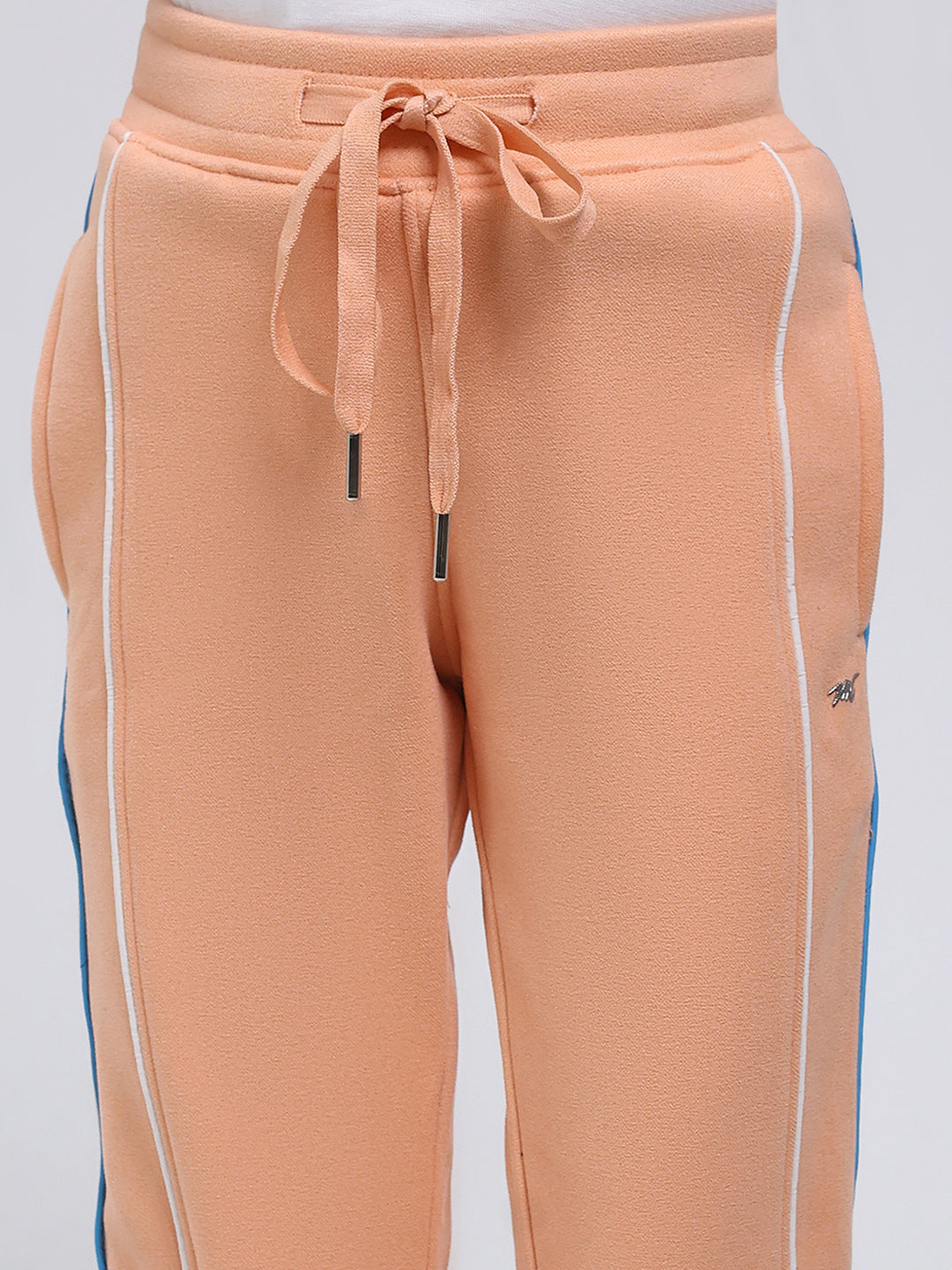 Girls Peach Printed Mock Neck Full Sleeve Tracksuit