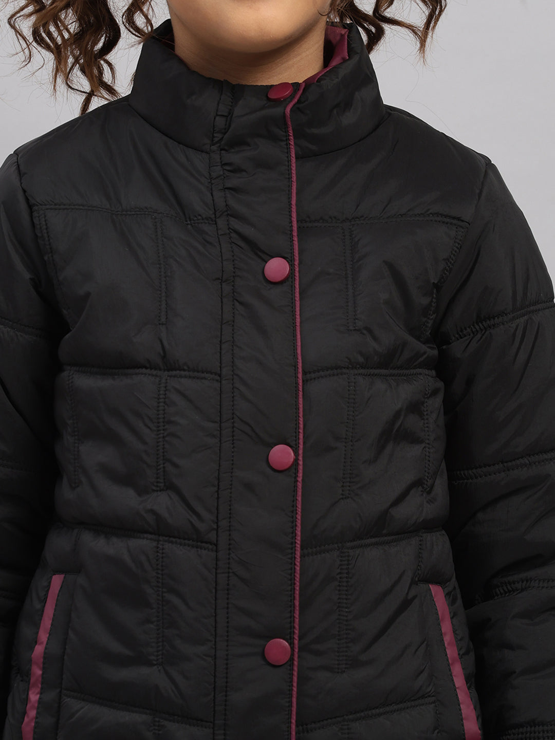 Girls Black Solid Collar Full Sleeve Jacket