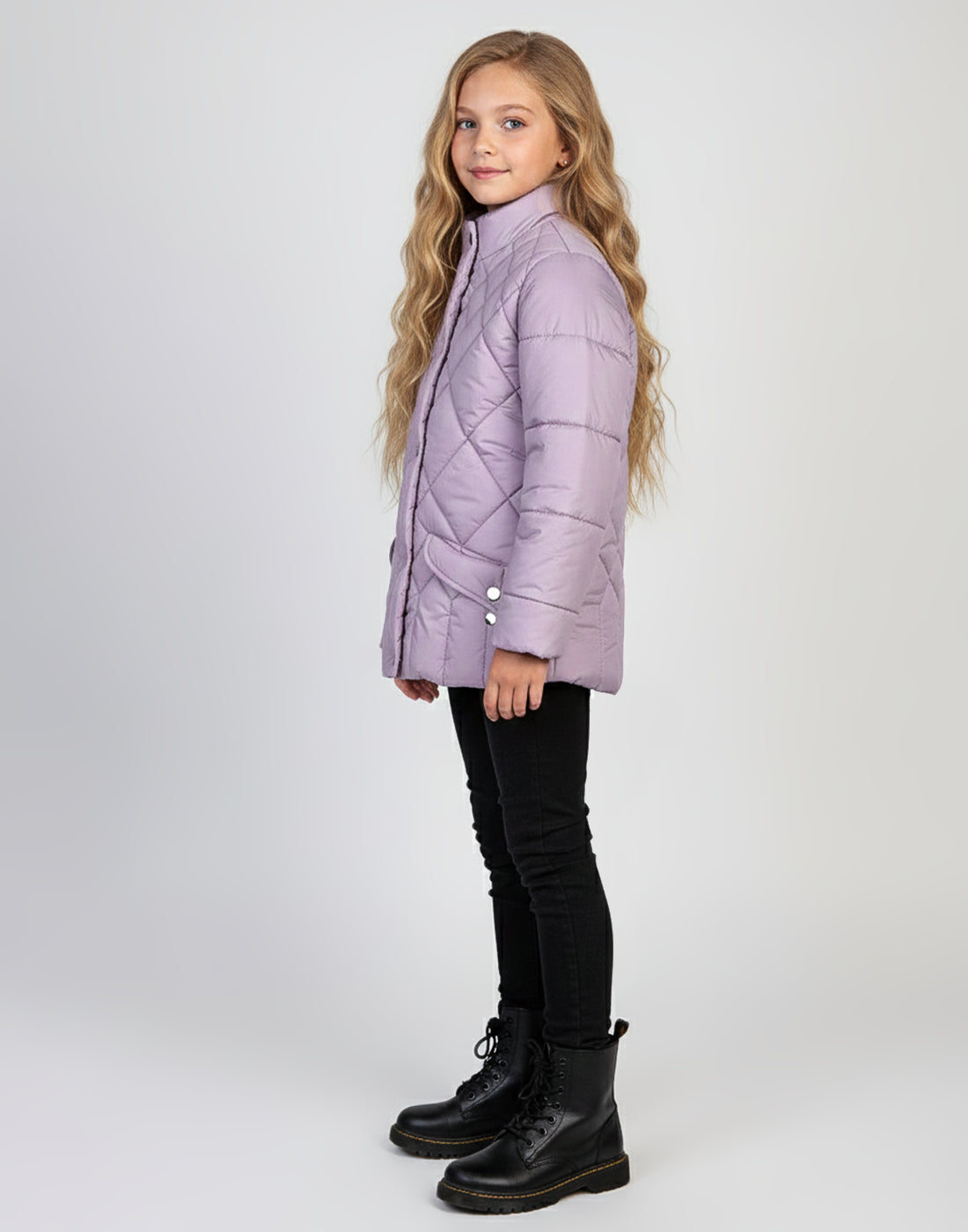 Girls Purple Self Design Collar Full Sleeve Girls Jacket