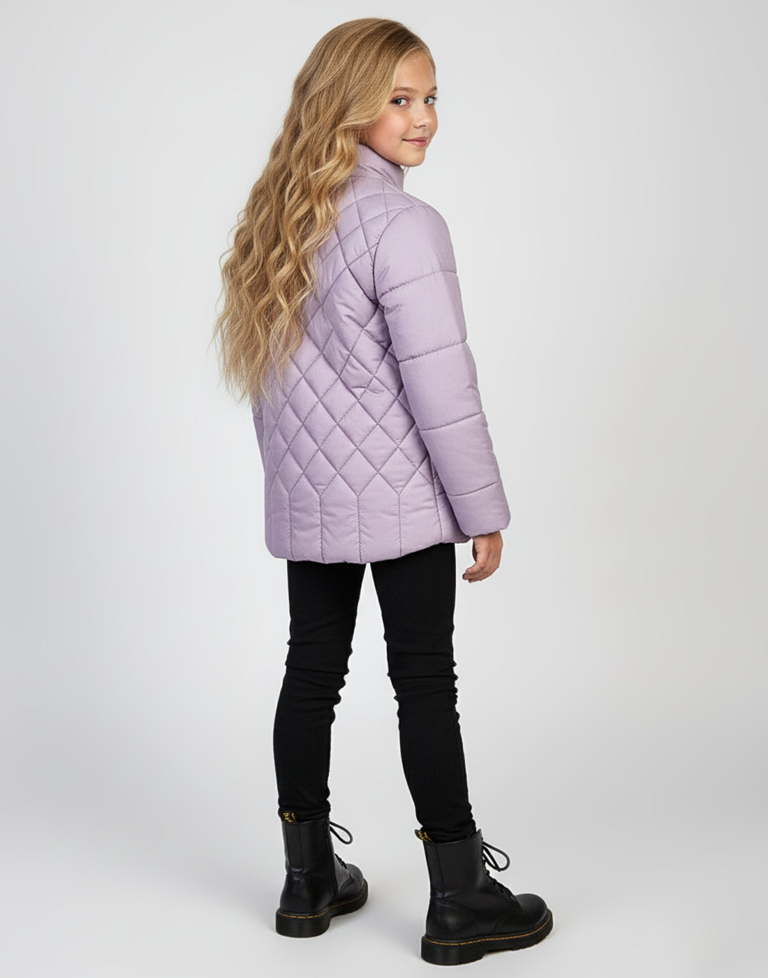 Girls Purple Self Design Collar Full Sleeve Girls Jacket