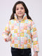 Girls Peach Printed Collar Full Sleeve Jacket