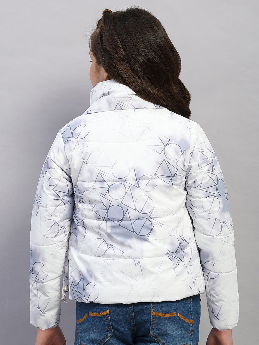 Girls Purple Printed Collar Full Sleeve Jacket