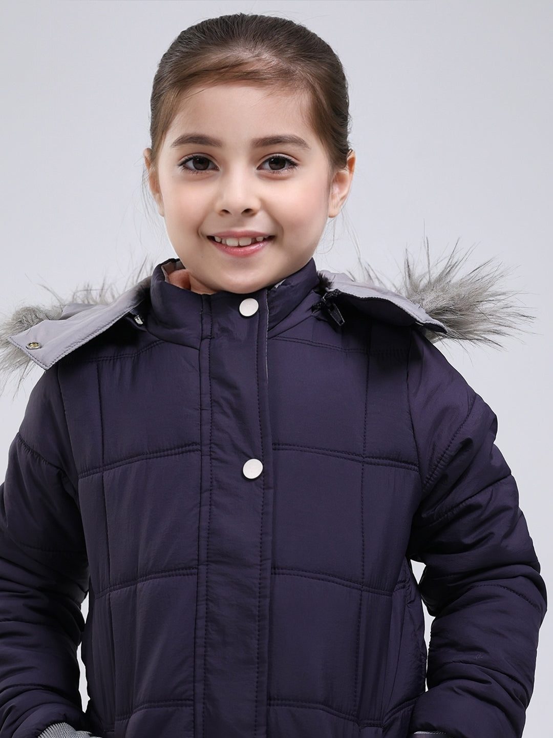 Girls Purple Solid Hooded Full Sleeve Jacket