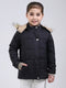 Girls Black Solid Hooded Full Sleeve Jacket