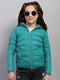 Girls Green Solid Hooded Full Sleeve Reversible Jacket