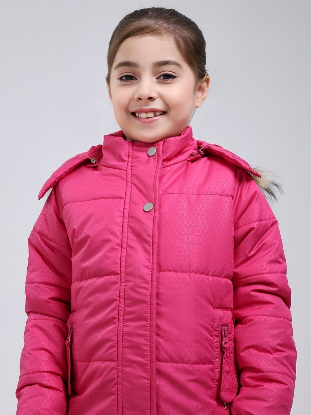 Girls Pink Printed Hooded Full Sleeve Jacket