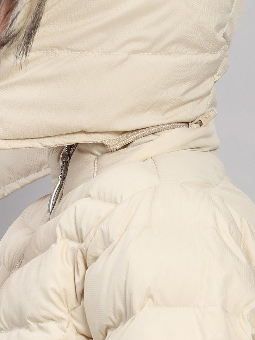 Girls Beige Self Design Hooded Full Sleeve Jacket