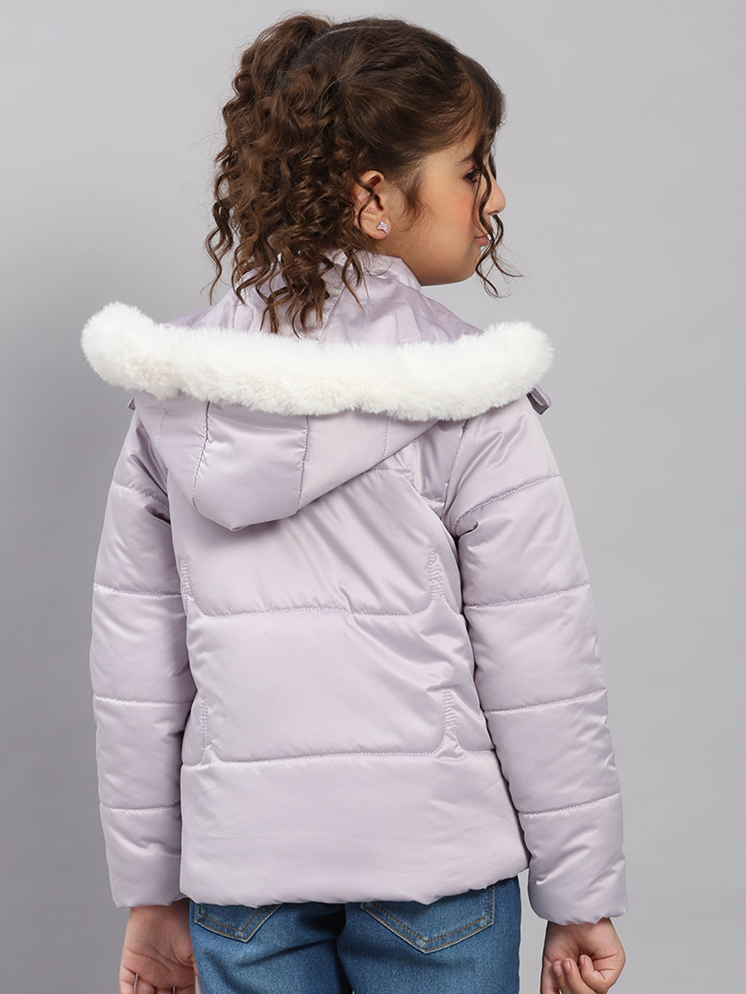 Girls Purple Solid Hooded Full Sleeve Jacket